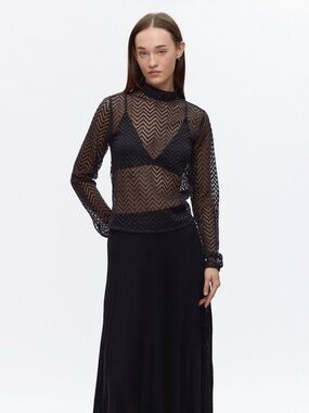 KOTN Black Lace Mockneck | Size Medium